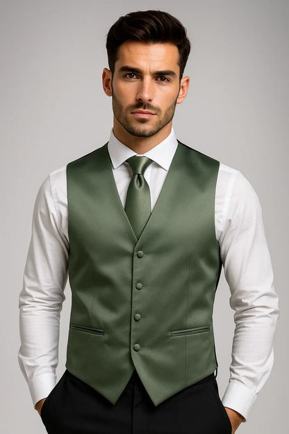 Dusty Sage Vest and Tie Set - Model View