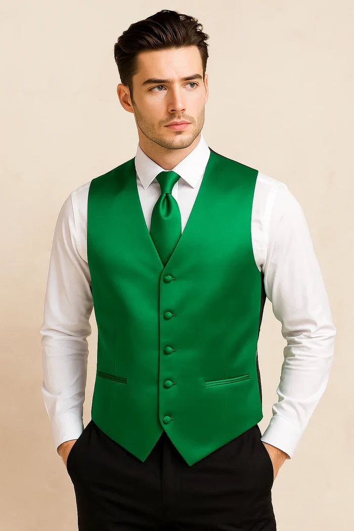 Emerald Green Vest and Tie Set - Model View