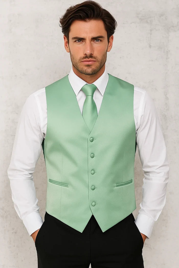 Mint Green Vest and Tie Set - Model View