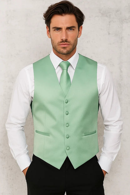 Mint Green Vest and Tie Set - Model View