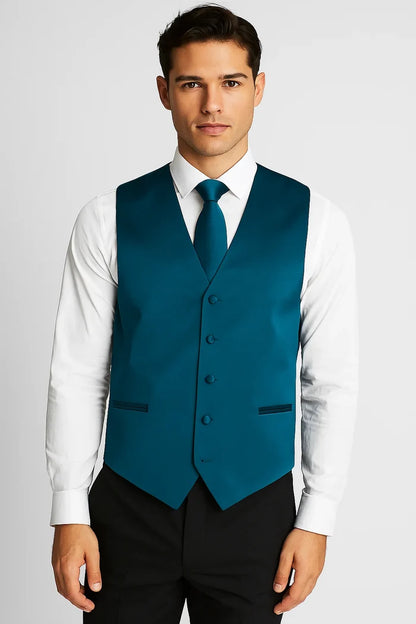 Teal Vest and Tie Set - Model View