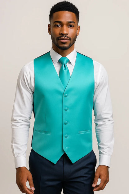 Turquoise Vest and Tie Set - Model View