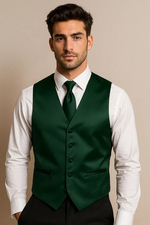 Forest Green Vest and Tie Set - Model View