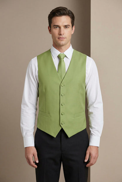 Kiwi Green Vest and Tie Set - Model View