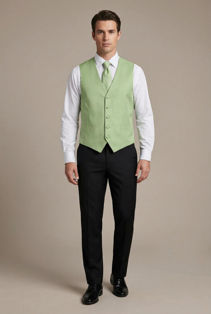 Lettuce Green Vest and Tie Set - Model View