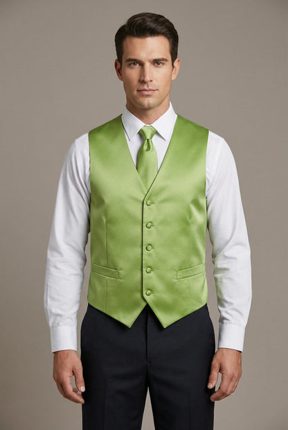 Lime Green Vest and Tie Set - Model View