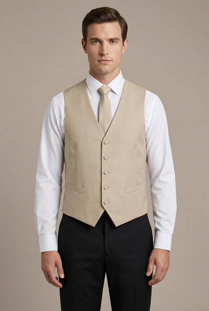 Beige Vest and Tie Set - Model View