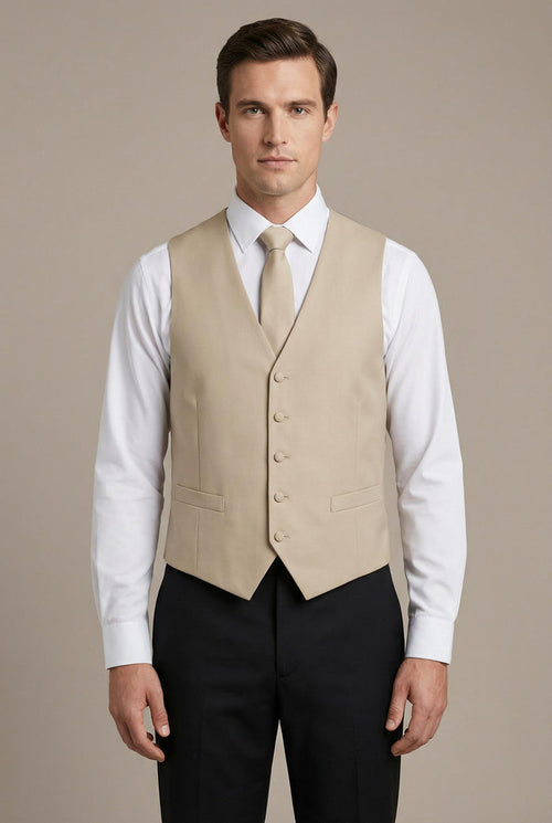 Beige Vest and Tie Set - Model View