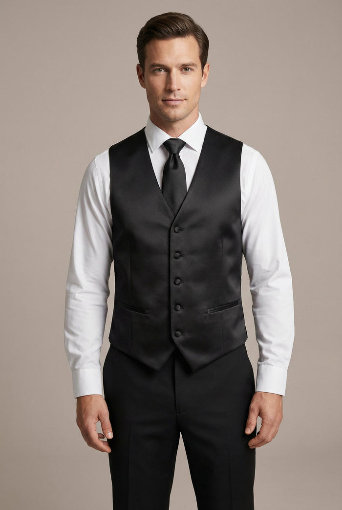 Black Vest and Tie Set - Model View
