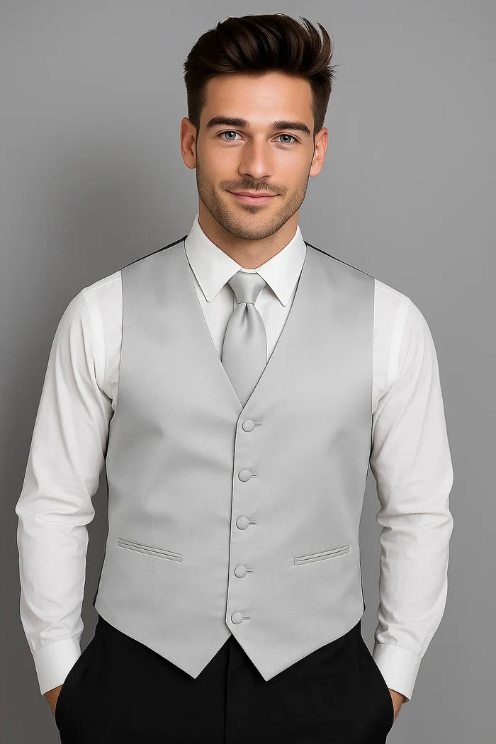Grey Vest and Tie Set - Model View