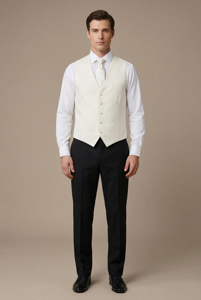 Off White Vest and Tie Set - Model View