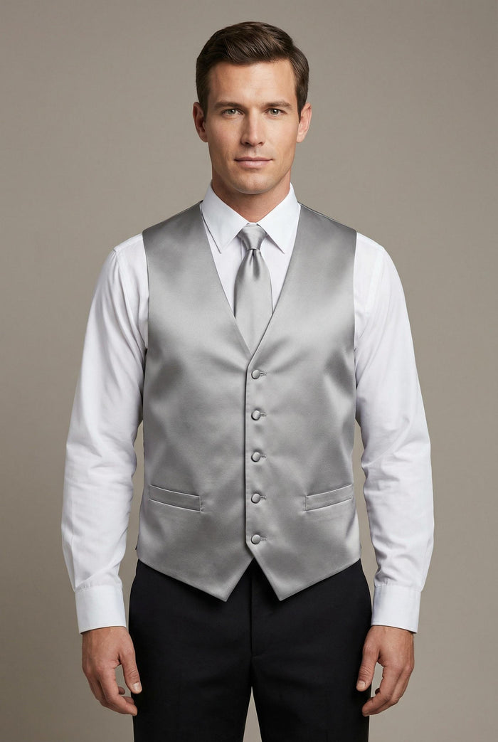 Silver Vest and Tie Set - Model View