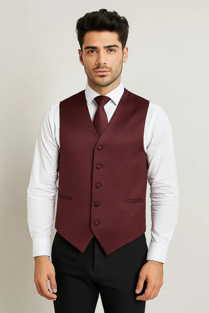 Dark Burgundy Vest and Tie Set - Model View