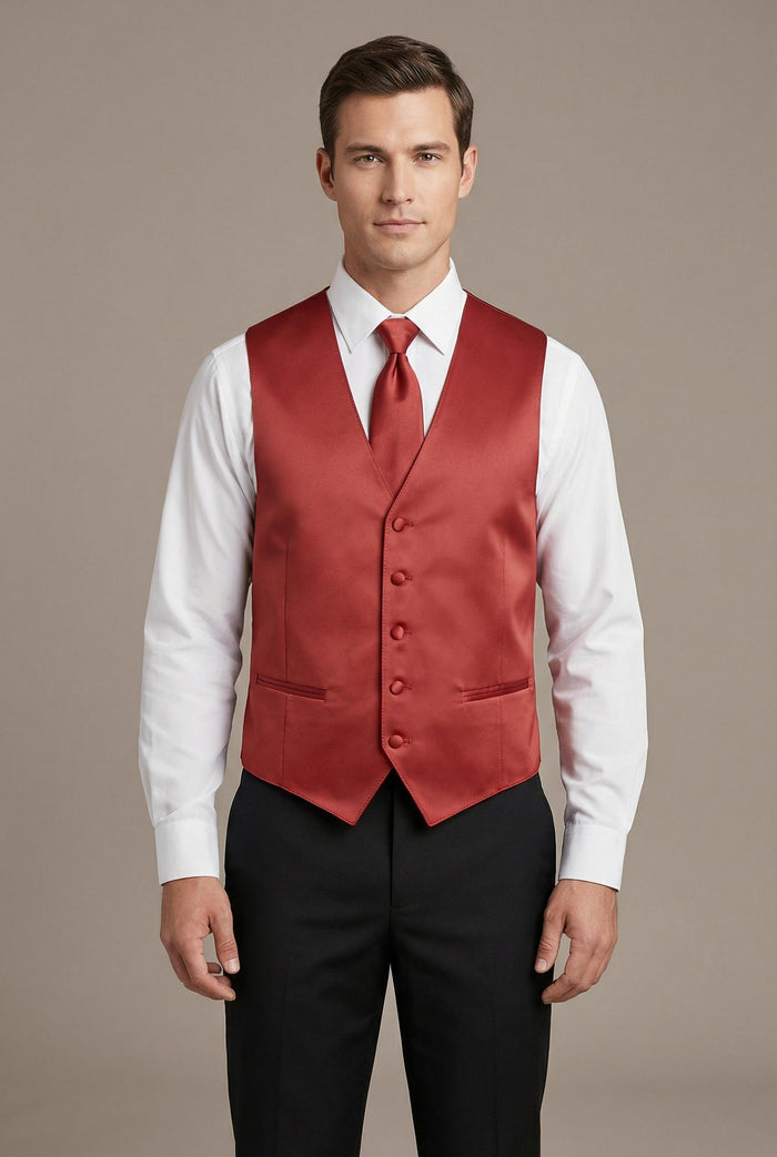 Medium Red Vest and Tie Set - Model View