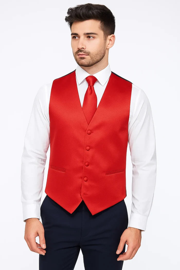 Red Vest and Tie Set - Model View