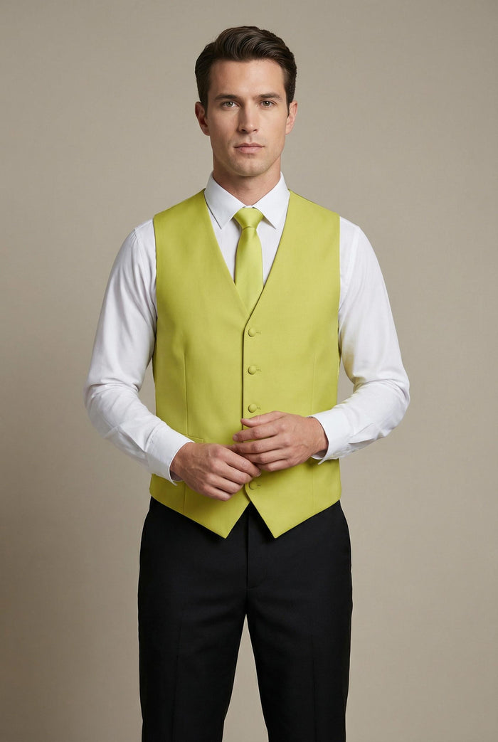 Chartreuse Yellow Vest and Tie Set - Model View
