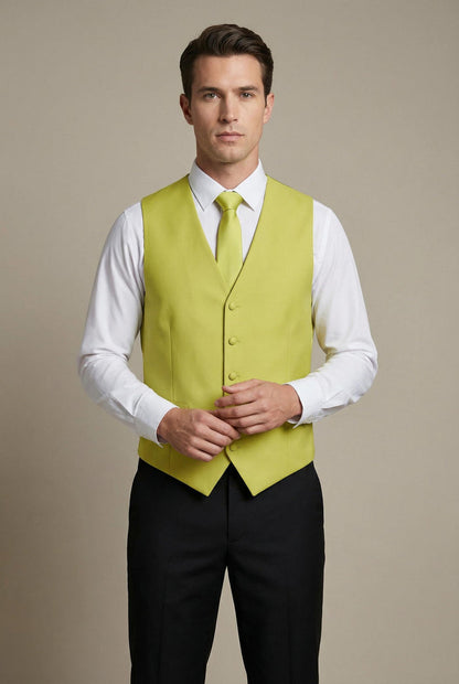 Chartreuse Yellow Vest and Tie Set - Model View