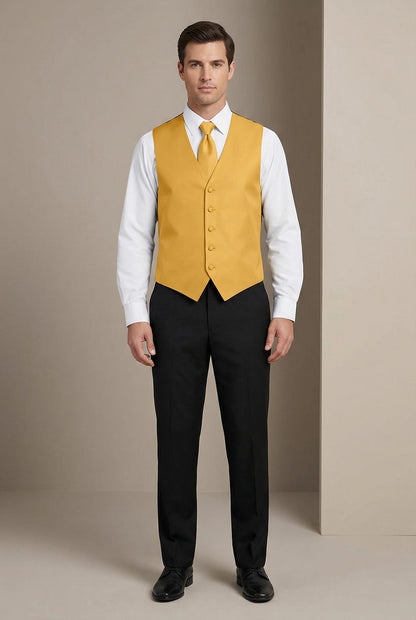 Golden Yellow Vest and Tie Set - Model View