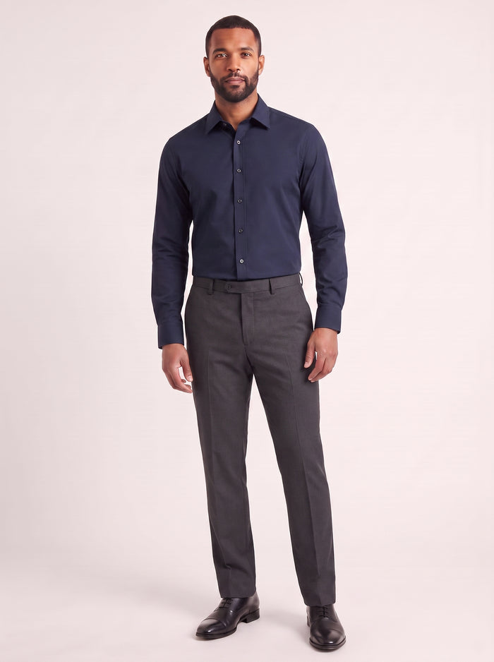 Navy slim fit dress shirt on model - front view - KCT Menswear