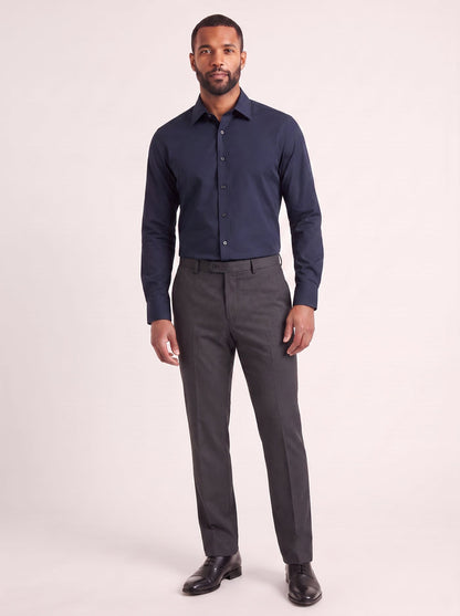 Navy slim fit dress shirt on model - front view - KCT Menswear