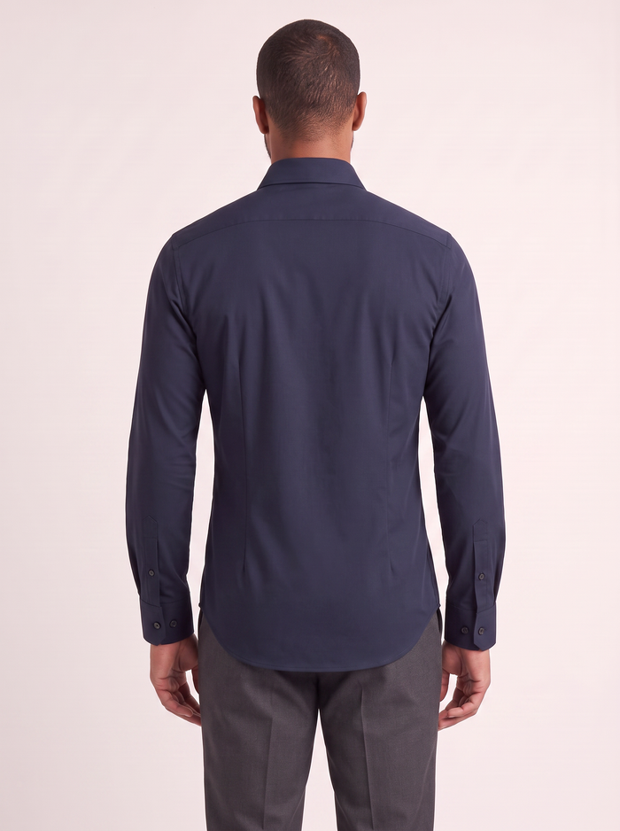 Navy slim fit dress shirt on model - back view - KCT Menswear