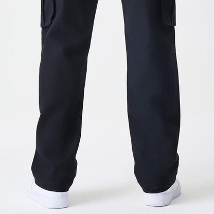 The Male model is wearing  New Era Cargo Black Straight Leg Trousers 7