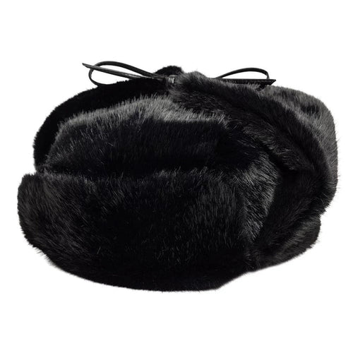 Pictured is this New Era Faux Fur Trapper hat in black. 1