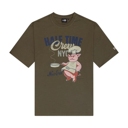 The Male model is wearing New Era Food Graphic Green Oversized T-Shirt 1