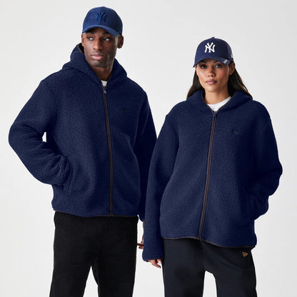 The Male model is wearing  New Era Navy Hooded Sherpa Jacket 1
