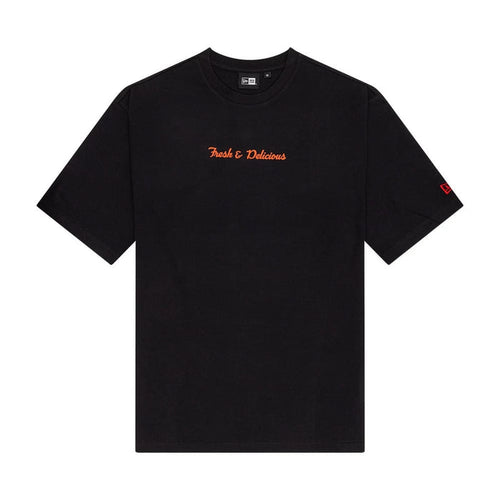 The Male model is wearing New Era Soy Sauce Graphic Black Oversized T-Shirt 1