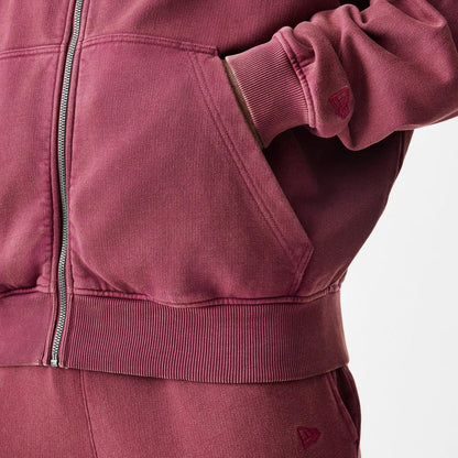 The Male model is wearing  New Era Washed Dark Red Oversized Full Zip Hoodie 7