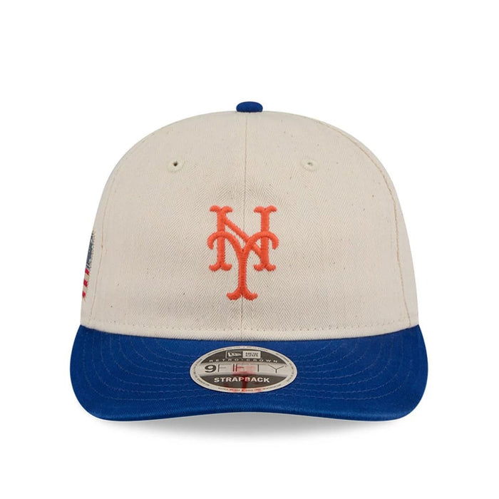 This is a New York Mets MLB Americana Herringbone White Retro Crown 9FIFTY Adjustable Cap 4