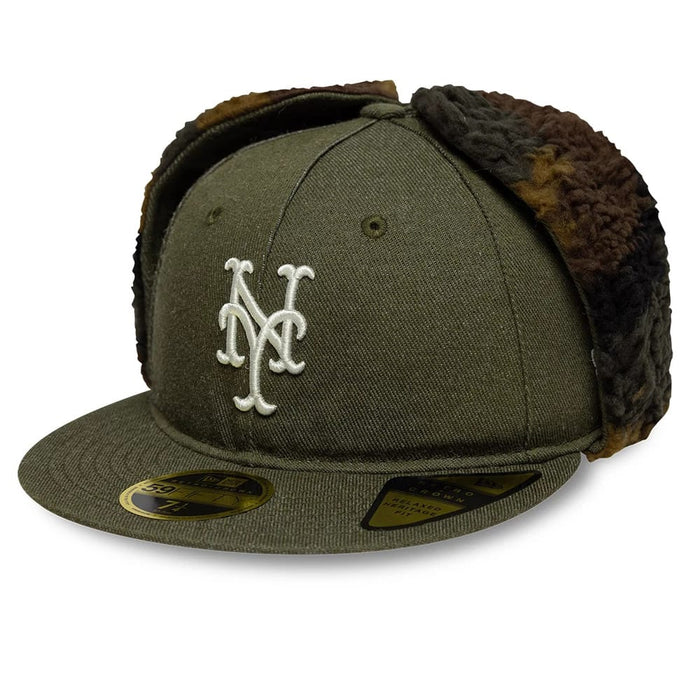 This is a New York Mets MLB Camo Open Green Retro Crown 59FIFTY Fitted Cap 1