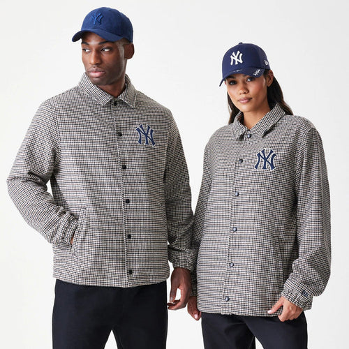The Male model is wearing New York Yankees MLB Check Brown Jacket 1