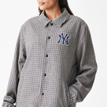 The Male model is wearing New York Yankees MLB Check Brown Jacket 6