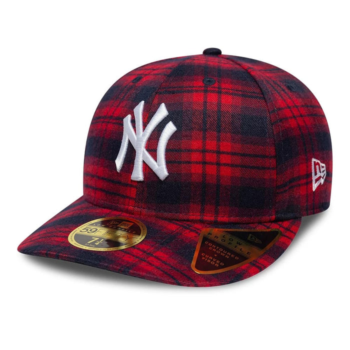 Pictured is this MLB Check New York Yankees Low Profile 59FIFTY Fitted cap in red. 1