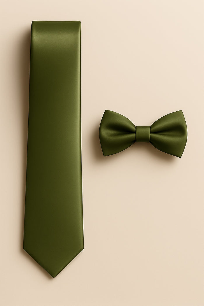 Olive Green Tie and Bowtie Set with Matching Pocket Square - KCT Menswear