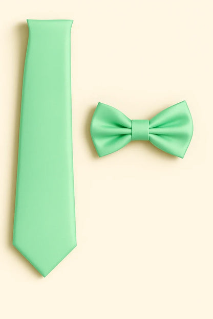 Pastel Green Tie and Bowtie Set with Matching Pocket Square - KCT Menswear