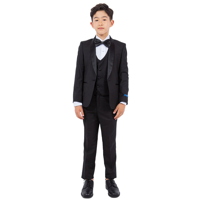 Perry Ellis Boy's 5pc Solid Tuxedo - Black and Black