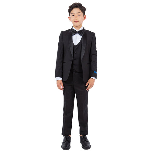 Perry Ellis Boy's 5pc Solid Tuxedo - Black and Black