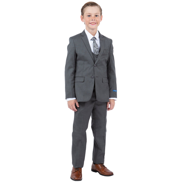 Perry Ellis Boys Grey Stone Sharkskin 5-Piece Suit - Front View | Premium Kids Formal Wear | KCT Menswear