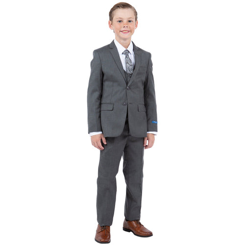 Perry Ellis Boys Grey Stone Sharkskin 5-Piece Suit - Front View | Premium Kids Formal Wear | KCT Menswear