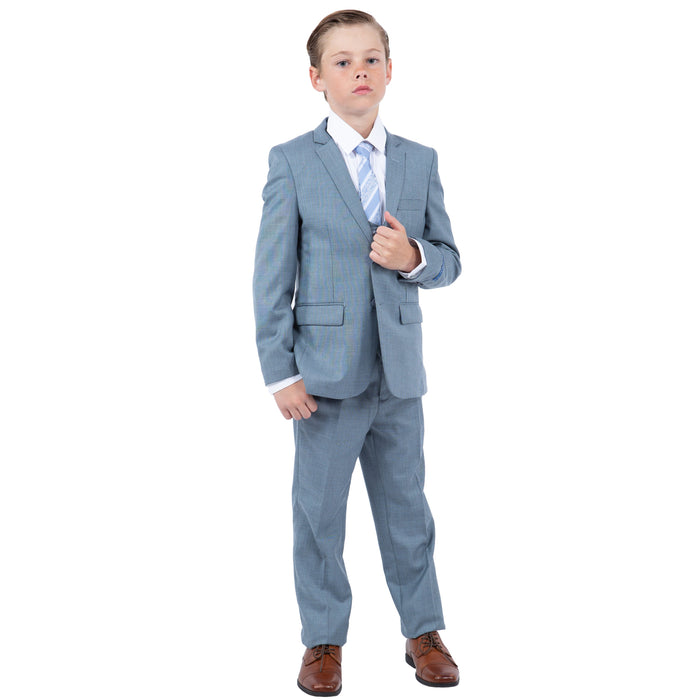 Perry Ellis Boys Smoke Blue Sharkskin 5-Piece Suit - Front View | Premium Kids Formal Wear | KCT Menswear