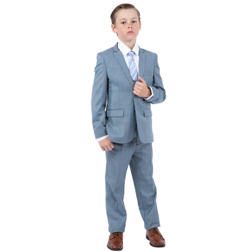 Perry Ellis Boys Smoke Blue Sharkskin 5-Piece Suit - Front View | Premium Kids Formal Wear | KCT Menswear