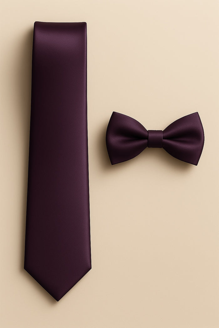 Plum Tie and Bowtie Set with Matching Pocket Square - KCT Menswear