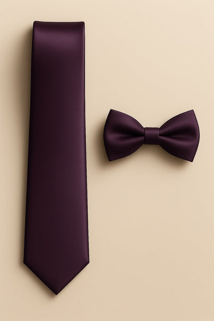 Plum Tie and Bowtie Set with Matching Pocket Square - KCT Menswear