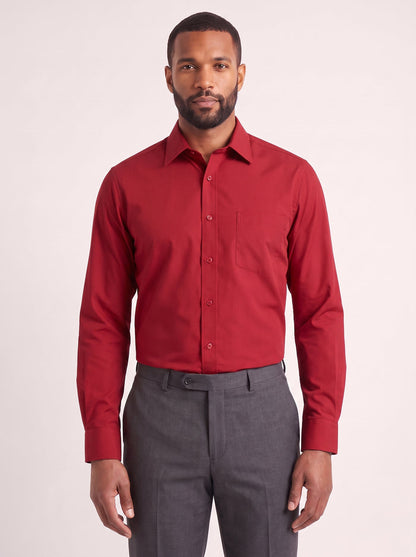 Red classic fit dress shirt on model - front view - KCT Menswear