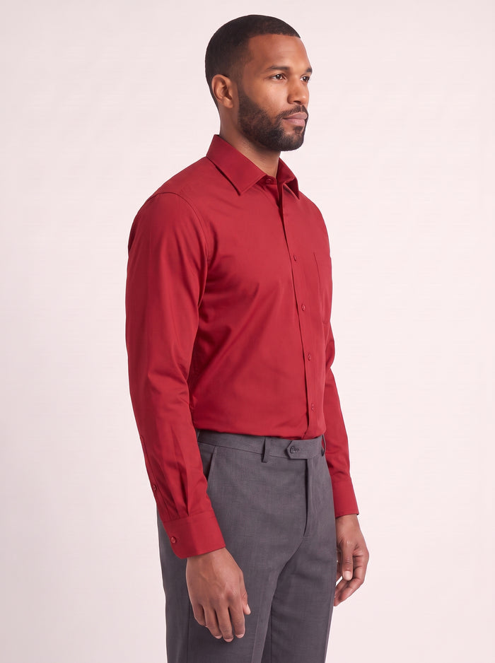 Red classic fit dress shirt on model - side view - KCT Menswear
