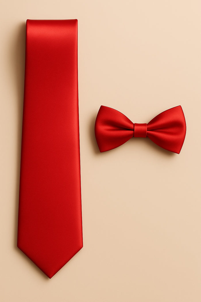 Red Tie and Bowtie Set with Matching Pocket Square - KCT Menswear