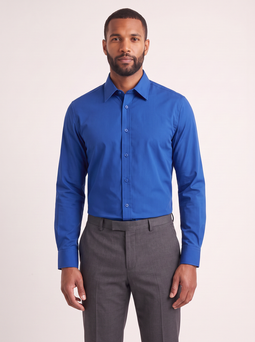 Royal Blue slim fit dress shirt on model - front view - KCT Menswear